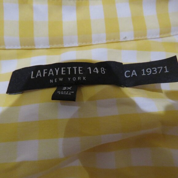LAFAYETTE 148 Yellow White Gingham Tunic Shirt 2XL Preppy Old Money Yacht Coast - Picture 15 of 15